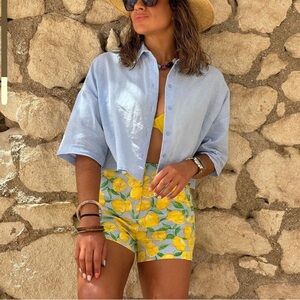 ZARA BLOGGERS’ FAVORITE LEMON 🍋 PRINTED LINEN BLEND SHORTS